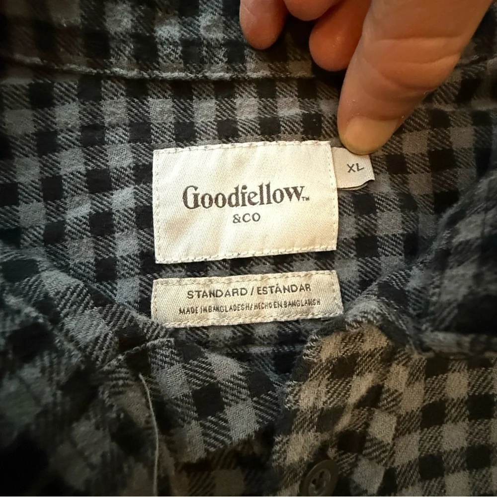 Goodfellow & Co Black and White Plaid lightweight Flannel Shirt Men’s XL - Picture 2 of 7